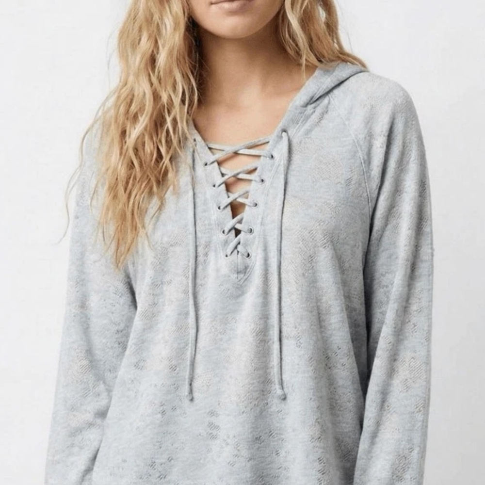Maronie Anthropologie Lace-Up Gray Hoodie